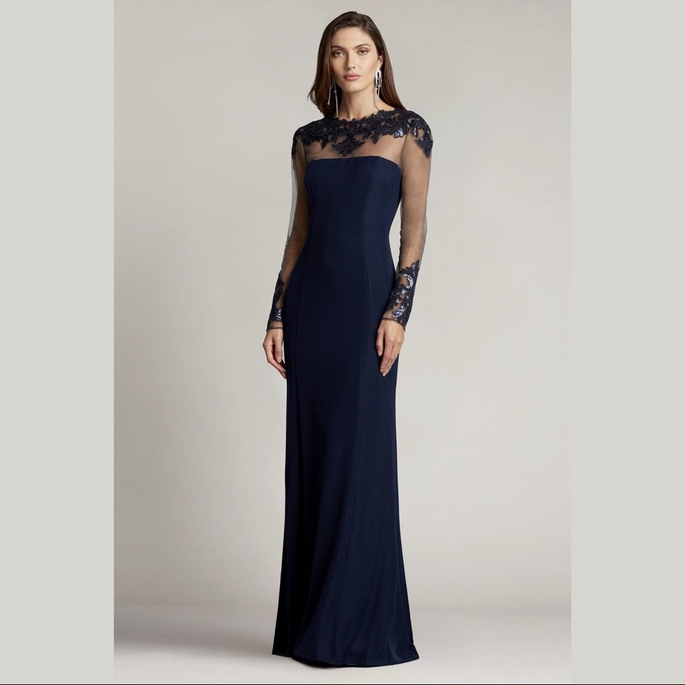 TADASHI SHOJI - NEVELSON LONG SLEEVE ILLUSION GOWN